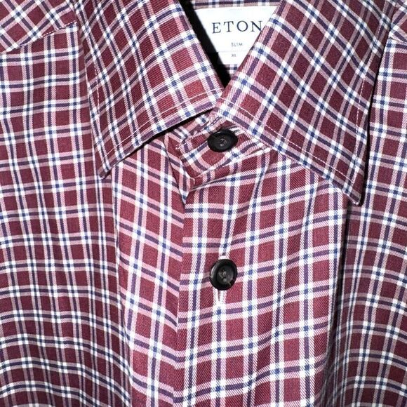 Eton Slim Fit Non-Iron Red Check BD Dress Shirt Size XL 17 - Picture 3 of 8